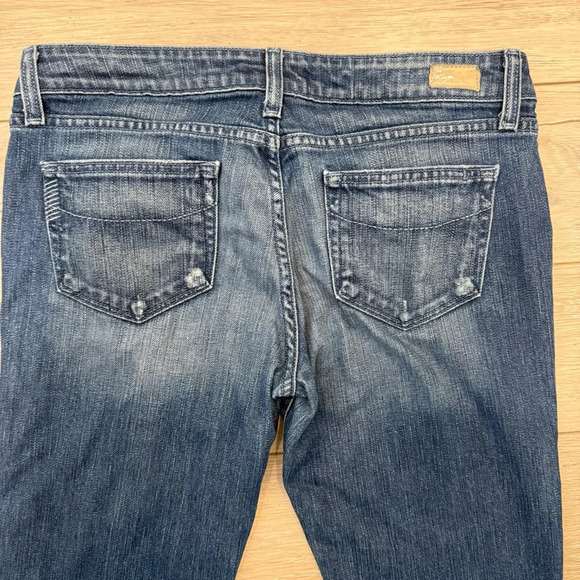 Paige Premium Dark Denim Roxbury Stretch Mid-rise Distressed Straight Leg 29 EUC - Picture 5 of 13